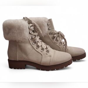 Size 8.5 Cream Fur-Lined Lace-Up Combat-Style Boots